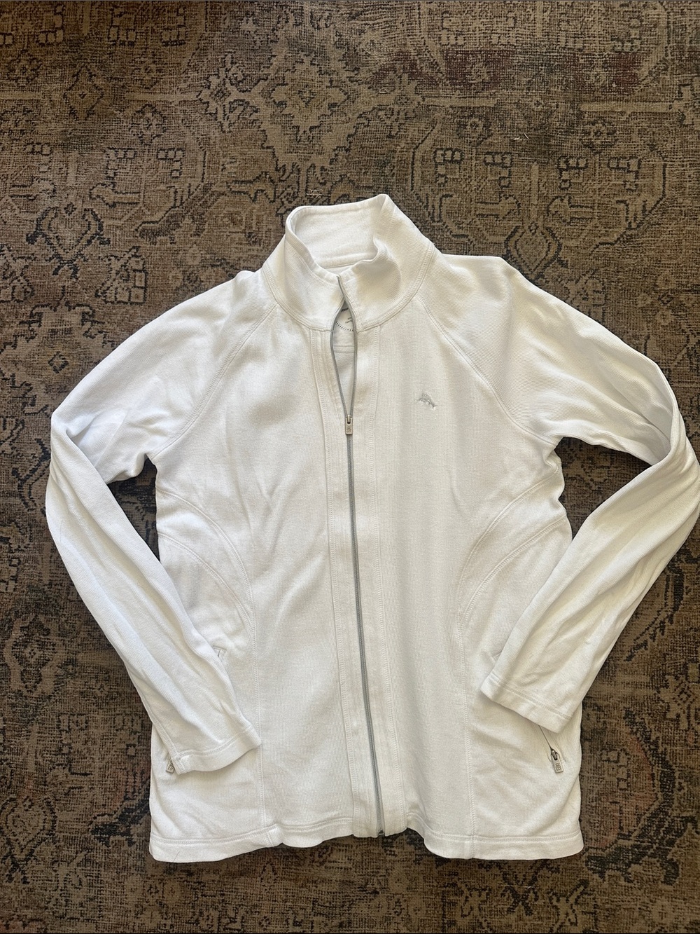 Tommy Bahama women’s  zip jacket size small, white cotton spandex.